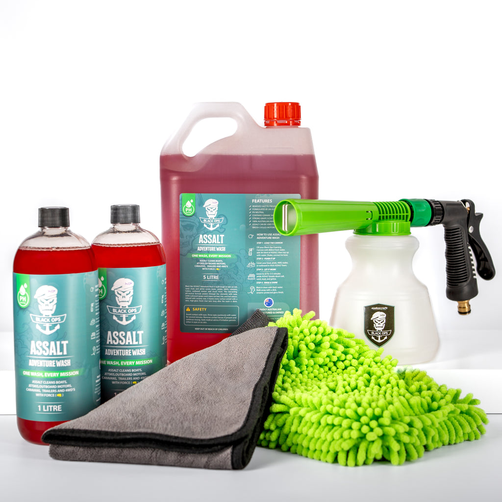 ASSALT Adventure Wash bottles with foam cannon, wash mitt and microfibre cloth