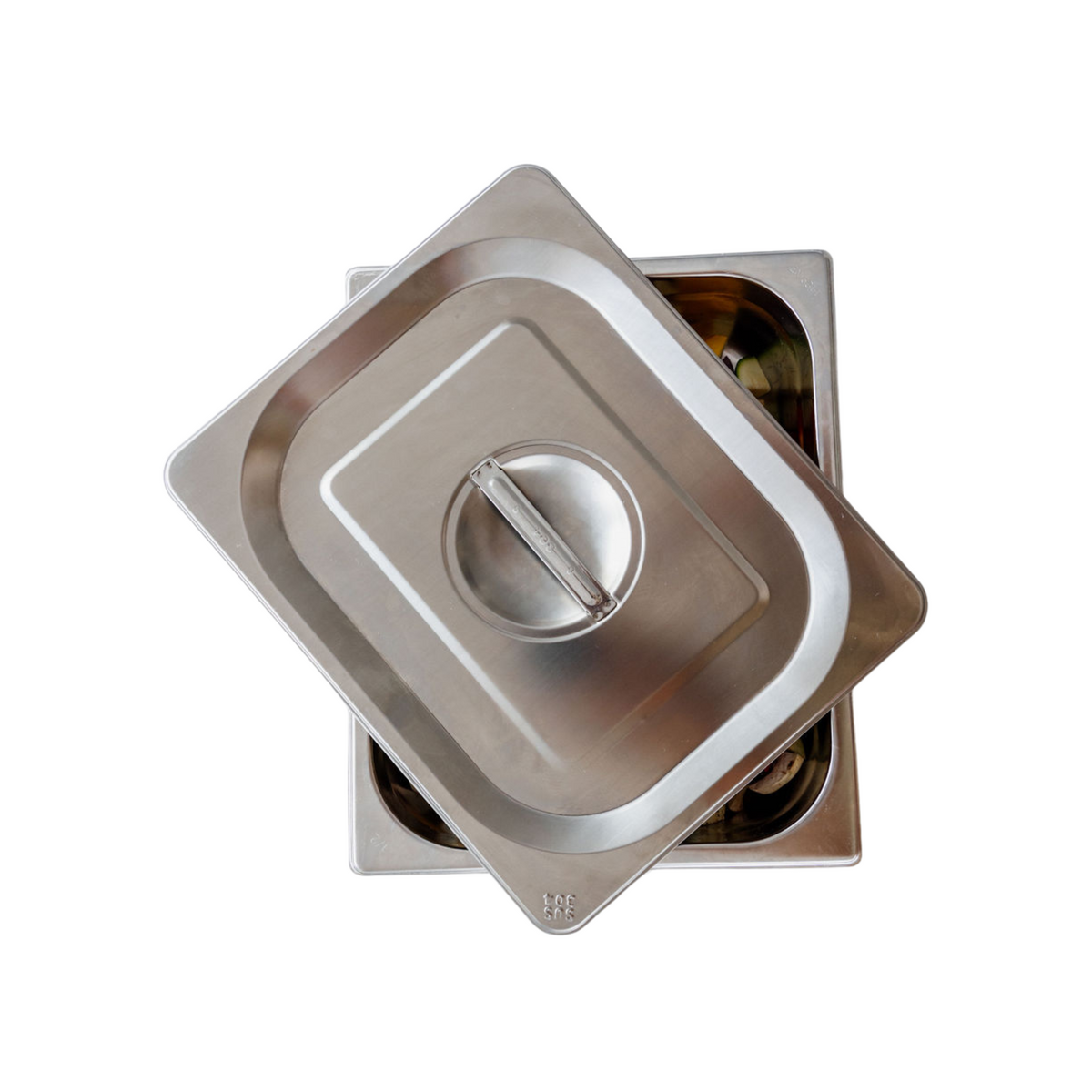 Lid on a stainless tray